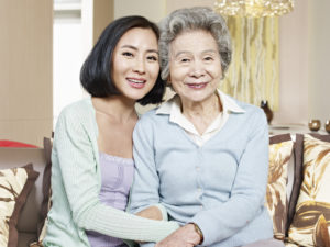 Elderly mother and adult daughter