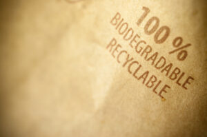 Bag that says 100 percent biodegradable/recyclable
