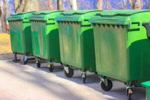 roll off dumpsters in a row