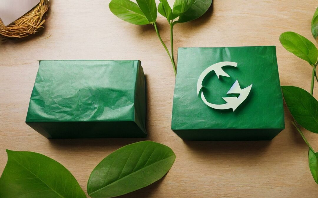 green recycle boxes surrounded by leaves