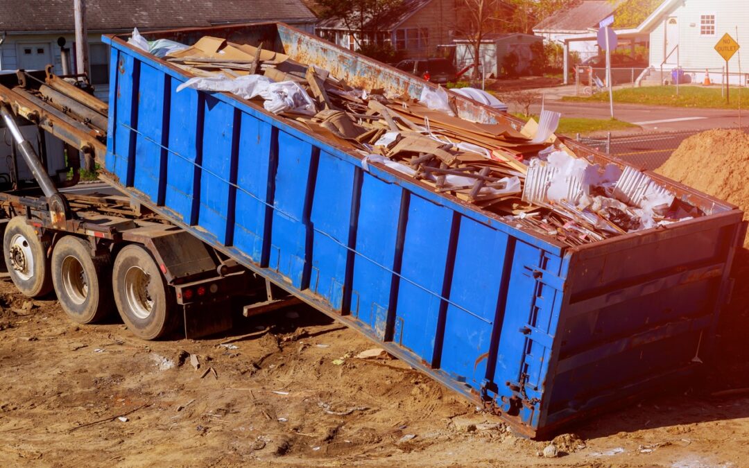 roll away dumpster at a construction site