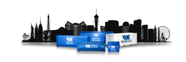 Las Vegas skyline with Western Elite dumpsters and storage containers